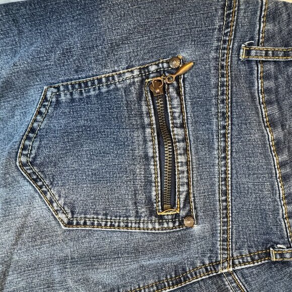 Women's 12 Christopher & Banks Long Denim Skirt Back Slit Cotton Blend - Picture 12 of 12